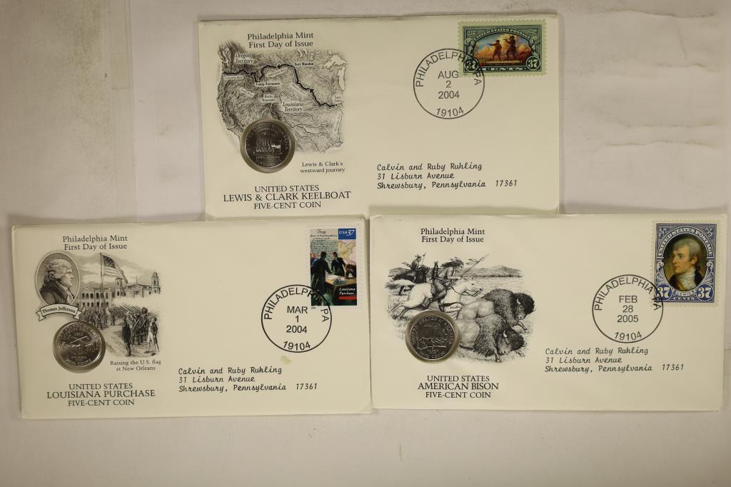 3 FIRST DAY ISSUE ENVELOPES WITH JEFFERSON NICKELS (1 of 2)