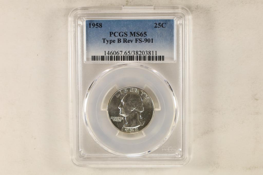 1958 WASHINGTON SILVER QUARTER PCGS MS65 TYPE B. (1 of 2)