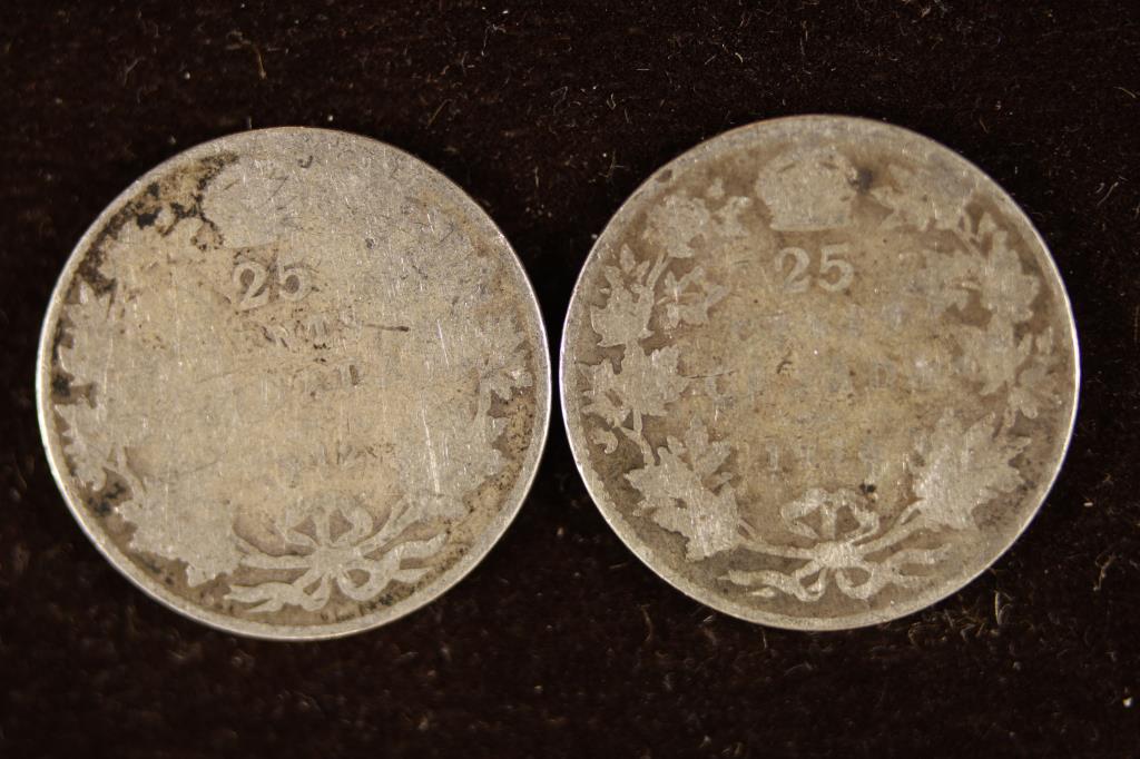 1912 & 1916 CANADA SILVER 25 CENTS (1 of 2)