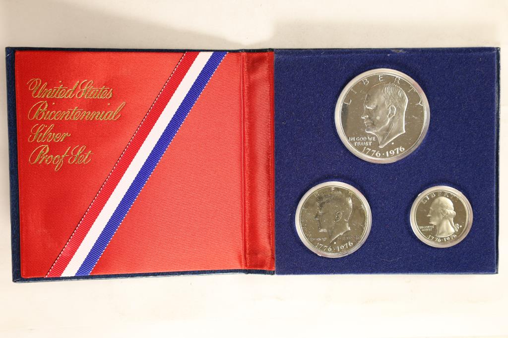 1976 US BICENTENNIAL 3 COIN SILVER PROOF SET: IN ORIGINAL US MINT PACKAGING
