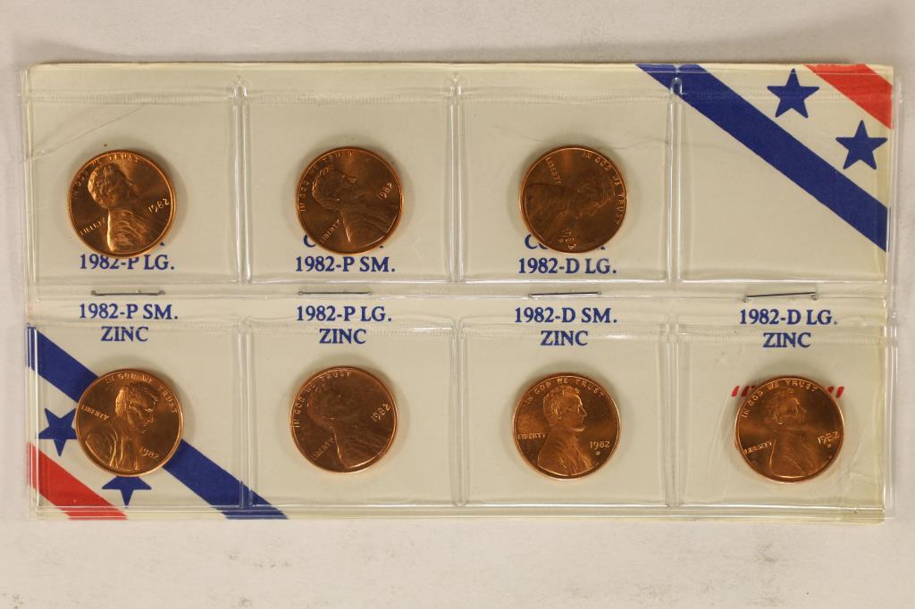 1982-7 VARIETIES LINCOLN CENT SET (UNC): WATCH FOR OUR NEXT AUCTION ON MON. AUG. 15TH, 2022 AT 7 PM EDT