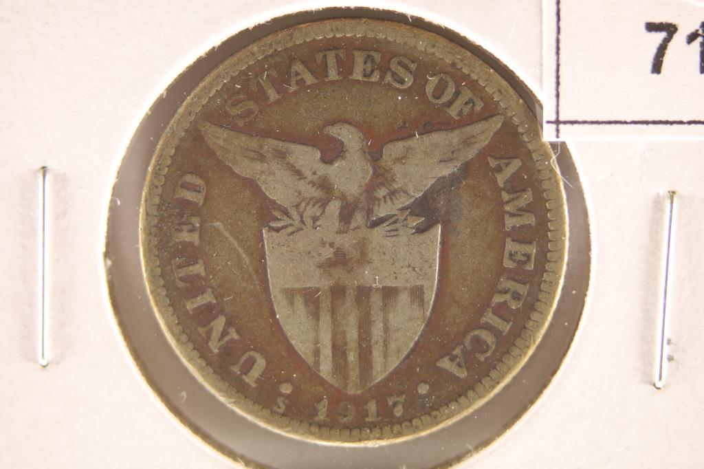 1917-S PHILIPPINES SILVER 50 CENTAVOS COIN (1 of 2)