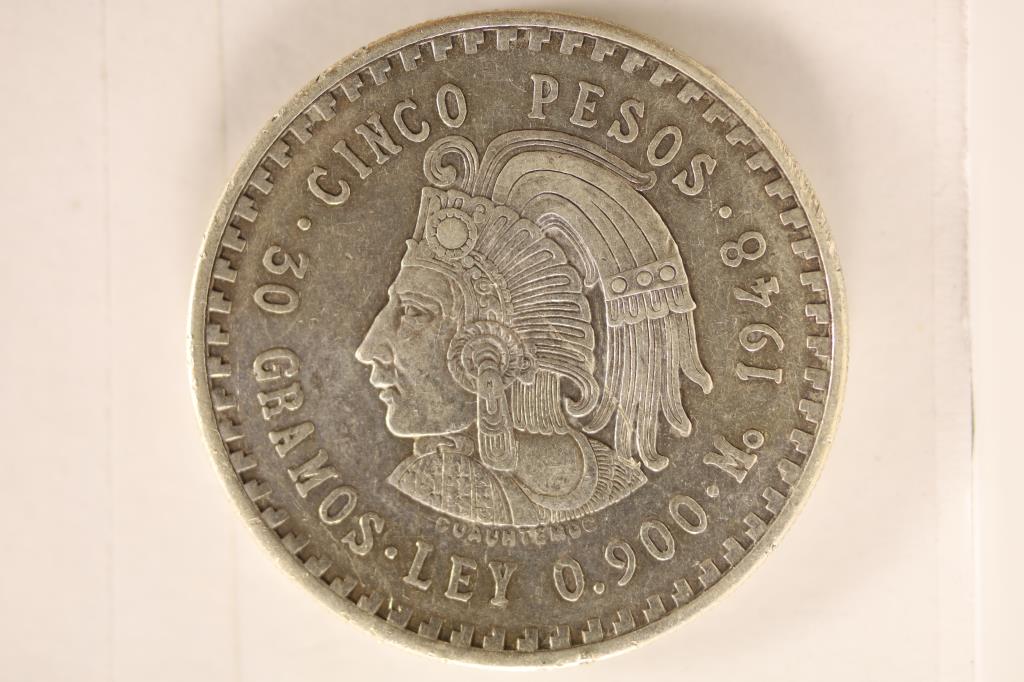 1948 MEXICO SILVER 5 PESO COIN .8681 OZ. ASW (1 of 2)