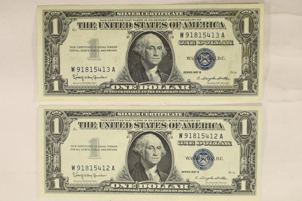 2-1957-B U.S. $1 CRISP AU SILVER CERTIFICATES (1 of 2)