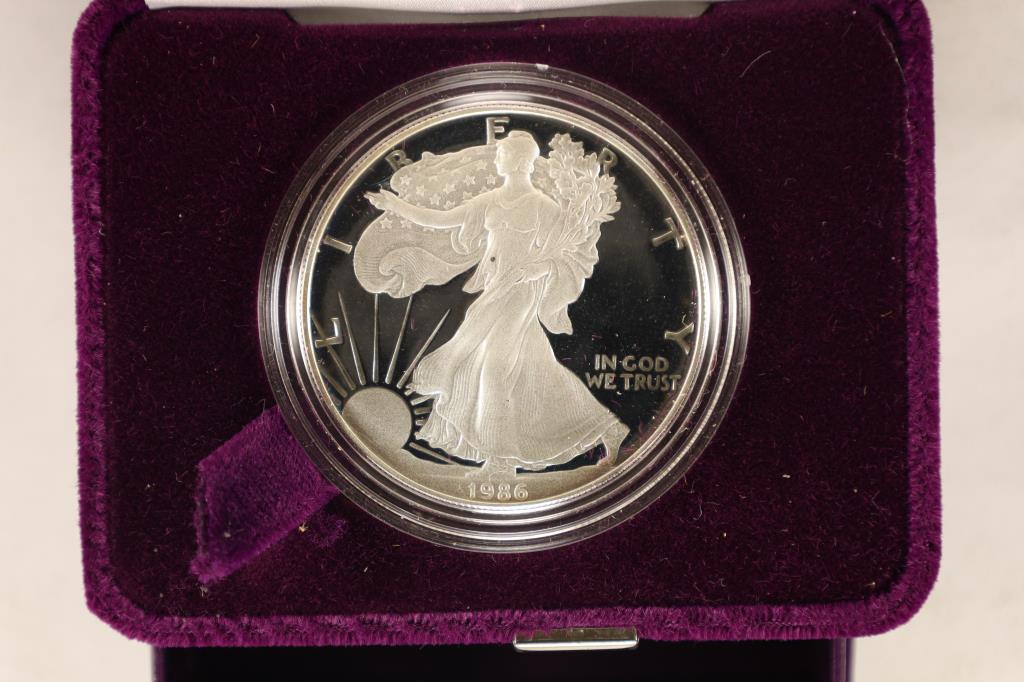 1986-S AMERICAN SILVER EAGLE PROOF $1 COIN: ORIGINAL US MINT PACKAGING WITH CERT