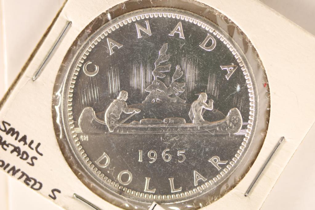 1965 SMALL BEADS, POINTED S CANADA SILVER DOLLAR (1 of 2)
