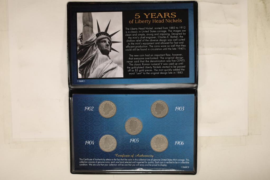 5 YEARS OF LIBERTY NICKEL SET CONTAINS COINS FROM (1 of 2)