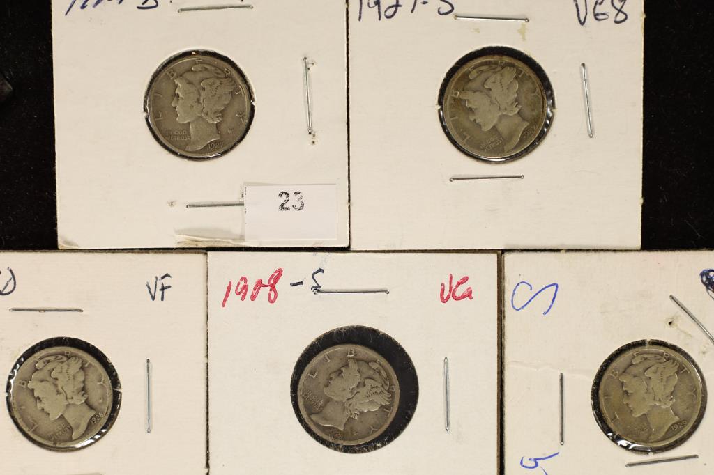 1927-D, 27-S, 28-D, 28-S & 1929-S MERCURY DIMES: WATCH FOR OUR NEXT AUCTION ON MON. AUG. 22ND, 2022 AT 7 PM EDT.