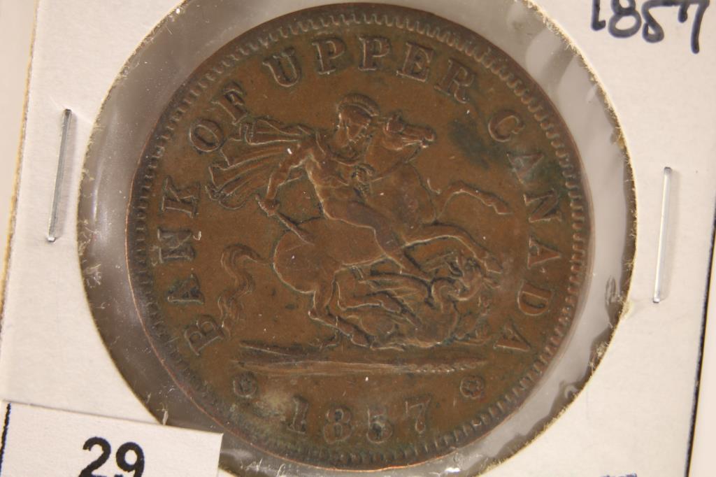 1857 CANADA ONE PENNY BANK TOKEN (1 of 2)