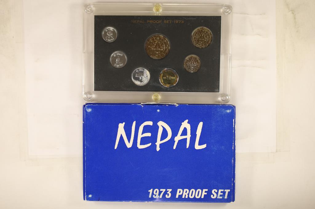 1973 NEPAL 7 COIN PROOF SET IN ORIGINAL PACKAGING: WATCH FOR OUR NEXT AUCTION ON MON. AUG. 22ND, 2022 AT 7 PM EDT.