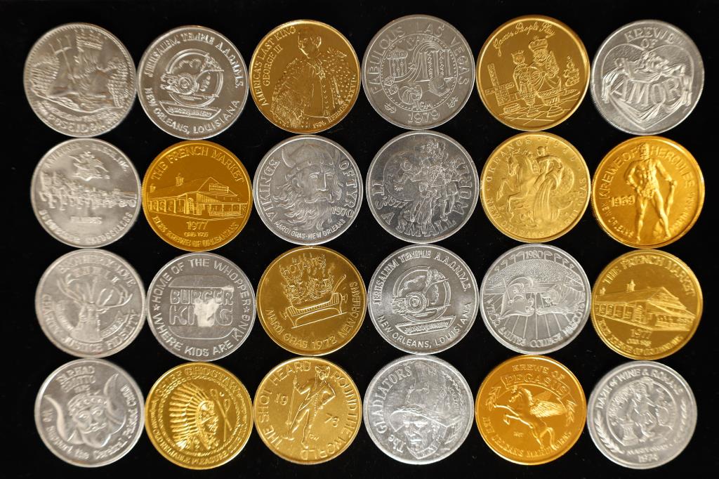 24 ASSORTED ALUMINUM MARDI GRAS TOKENS (1 of 2)
