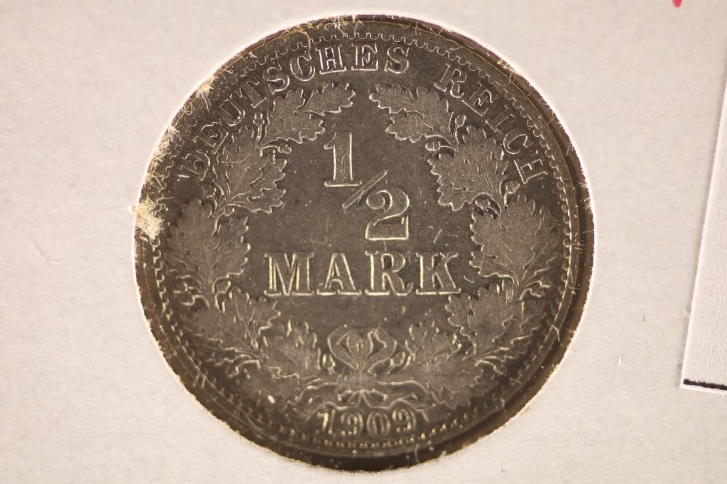 1909-A GERMAN SILVER 1/2 MARK .0802 OZ. ASW (1 of 2)