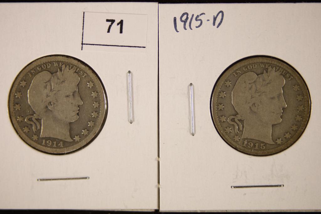 1914 & 1915-D SILVER BARBERS QUARTERS (1 of 2)