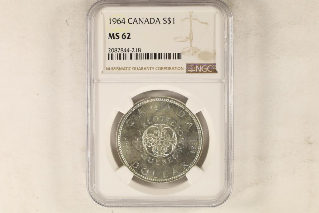 1964 CANADA SILVER DOLLAR NGC MS62 (1 of 2)