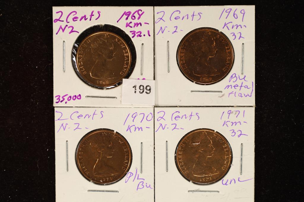 1968,1969,1970 & 1971 NEW ZEALAND BU 2 CENT COINS (1 of 2)