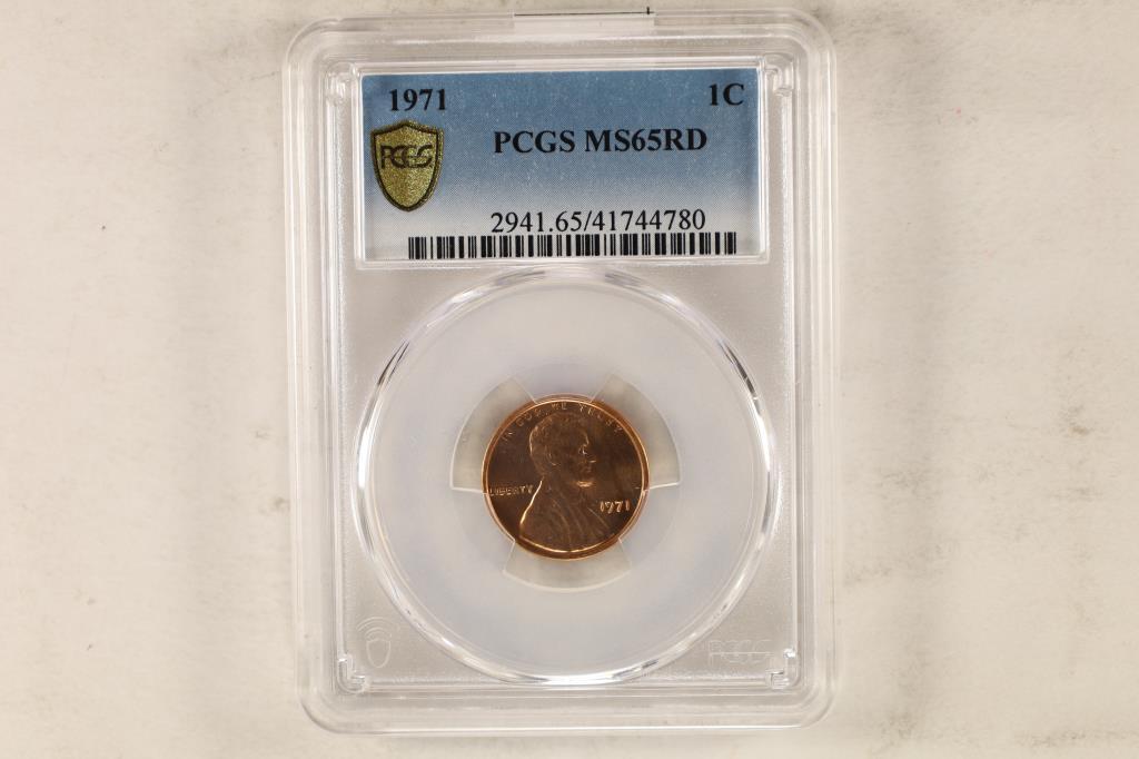 1971 LINCOLN CENT PCGS MS65RD GOLD SHIELD LABEL (1 of 2)