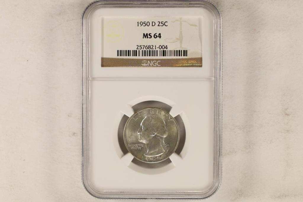 1950-D WASHINGTON SILVER QUARTER NGC MS64 (1 of 2)