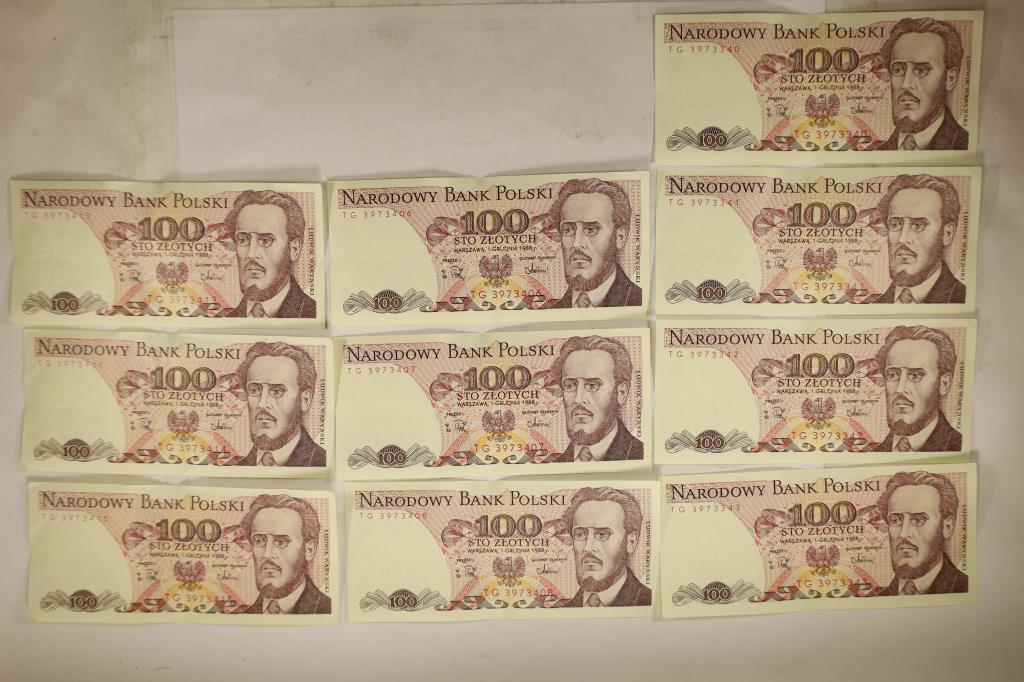 10 POLISH 100 ZLOTYCH UNC BILLS. 2 SETS OF 3 & 1 (1 of 2)