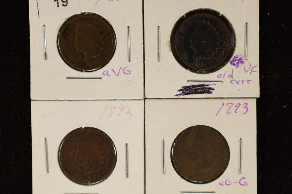 1890, 1891 (VF), 1892 & 1893 INDIAN HEAD CENTS (1 of 2)