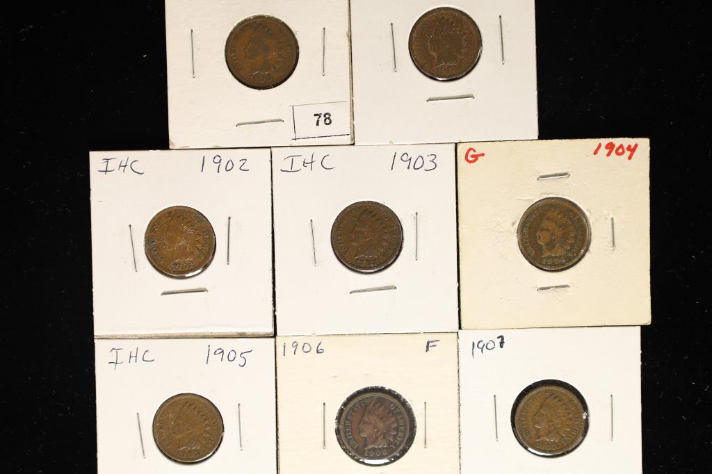 1900-1907 INDIAN HEAD CENTS (8 COINS) 1 OF EACH (1 of 2)
