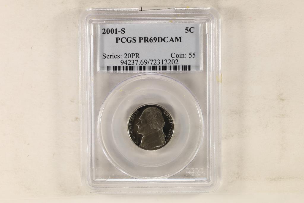 2001-S JEFFERSON NICKEL PCGS PR69 DCAM: WATCH FOR OUR NEXT AUCTION ON MON. AUG. 29TH, 2022 AT 7 PM EDT