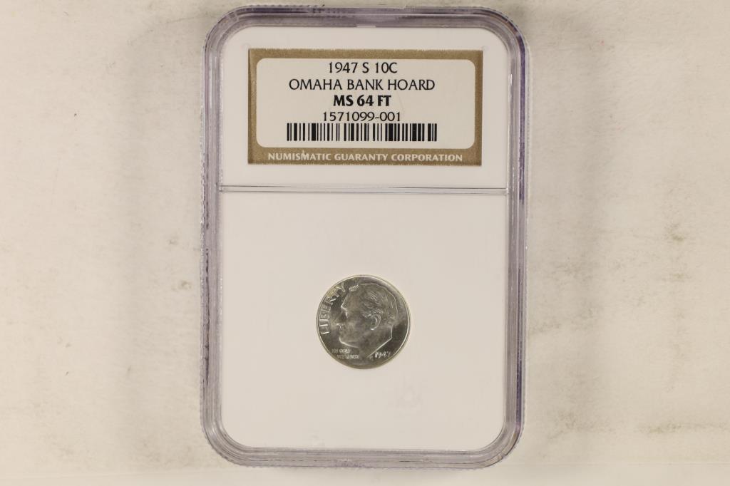 1947 ROOSEVELT DIME NGC MS64FT OMAHA BANK HOARD (1 of 2)