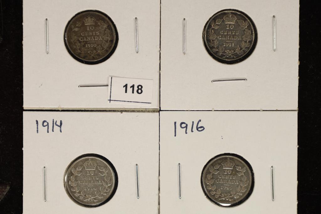 1910, 1911, 1914 & 1916 CANADA SILVER 10 CENTS (1 of 2)