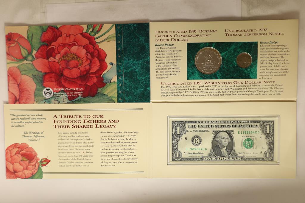 1997-P US BOTANIC GARDEN COINAGE & CURRENCY SET (1 of 3)