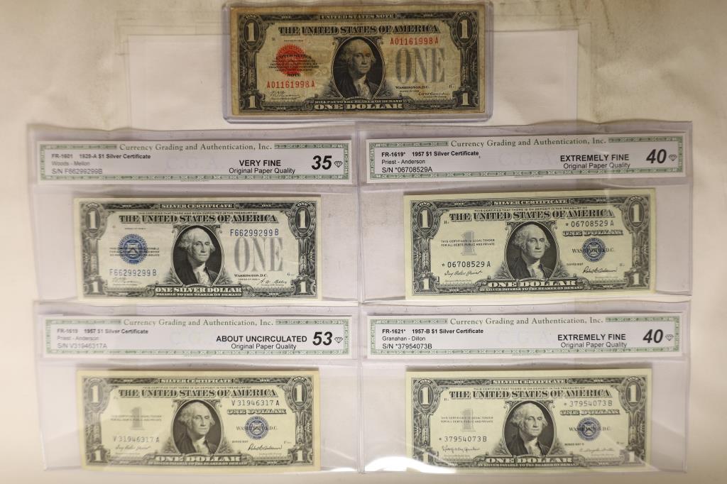 LOT OF 5 PIECES OF CURRENCY: 1928 $1 FUNNY BACK (1 of 2)