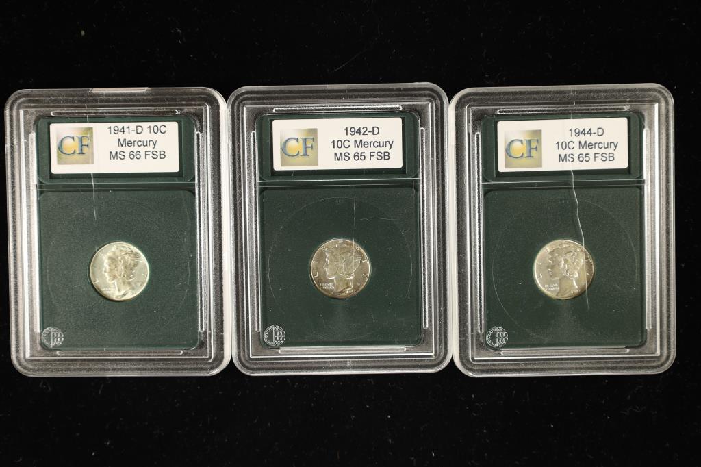 3 ASSORTED MERCURY DIMES: 1941-D MS66 FSB, 1942-D (1 of 2)