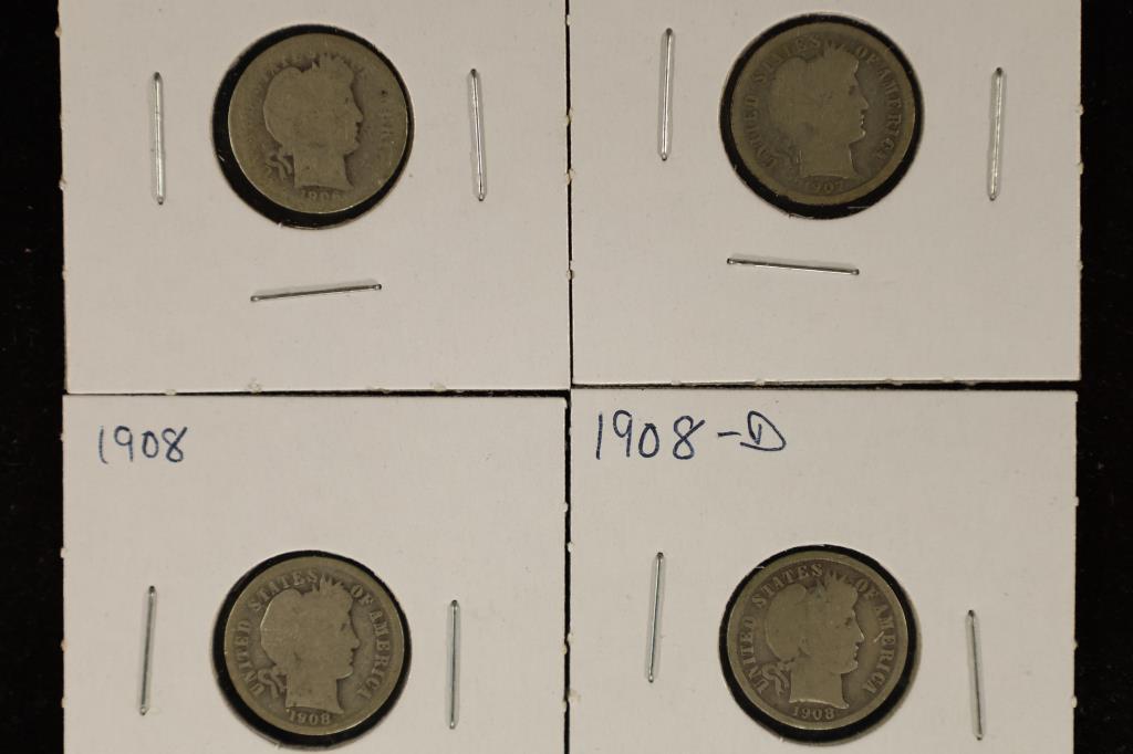 1906, 1907-O, 1908 & 1908-D SILVER BARBER DIMES (1 of 2)