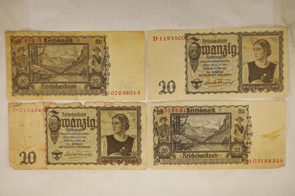 4-1939 GERMAN 20 MARK BANK NOTES (1 of 2)
