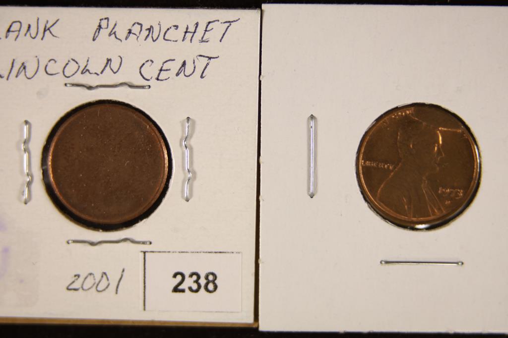 2 ERROR LINCOLN CENTS: BLANK PLANCHET & 1973-D (1 of 2)