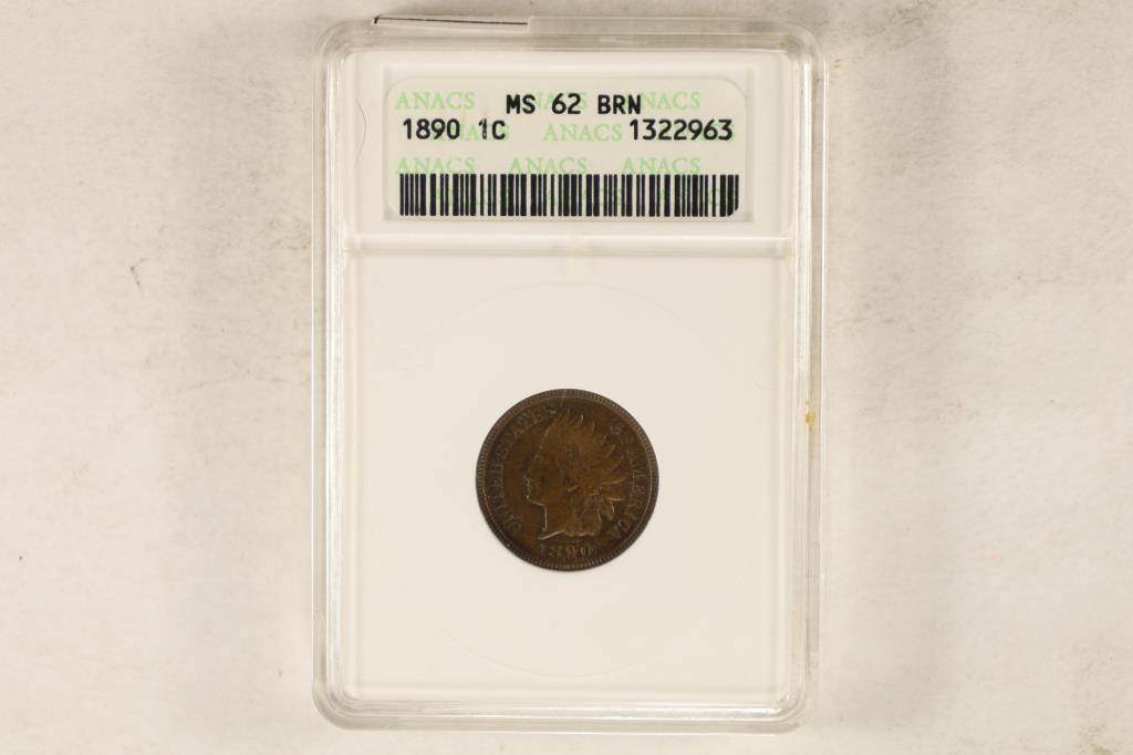 1890 INDIAN HEAD CENT ANACS MS62BRN (1 of 2)
