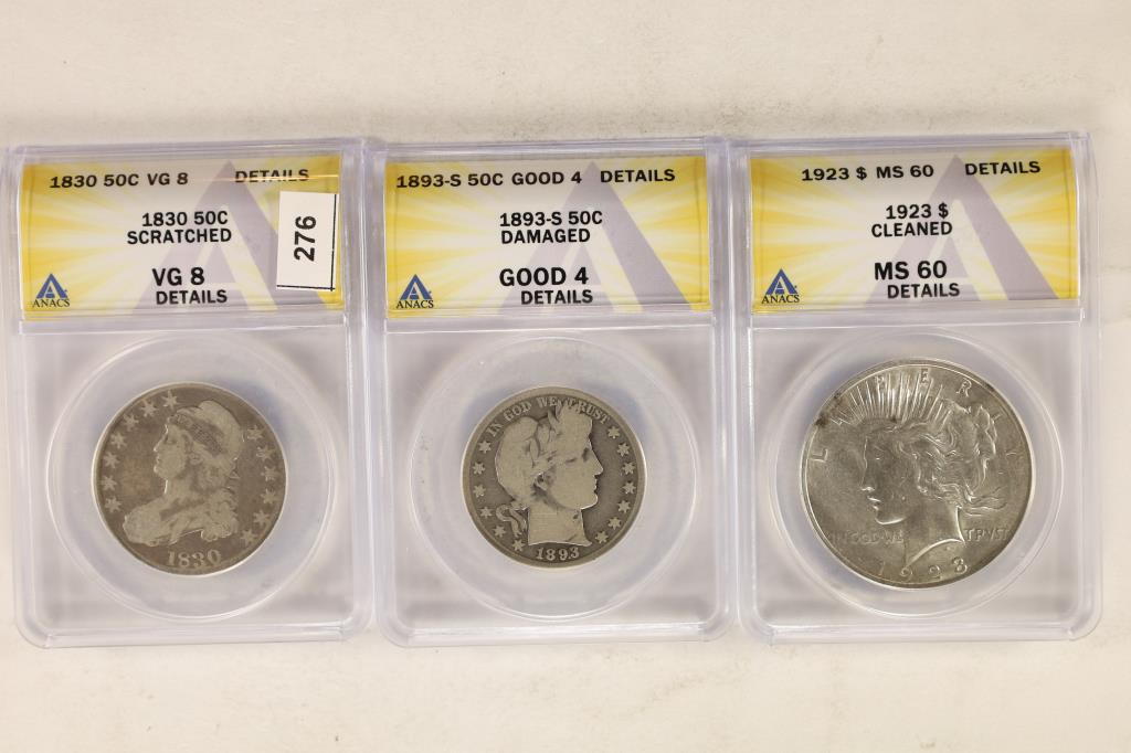 LOT OF 3- GRADED COINS: 1830 BUST HALF DOLLAR (1 of 2)