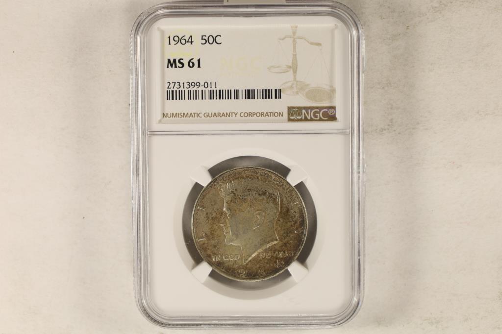 1964 SILVER KENNEDY HALF DOLLAR NGC MS61 WITH (1 of 2)
