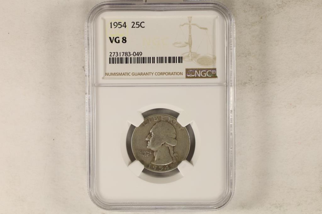 1954 WASHINGTON SILVER QUARTER NGC VERY GOOD 8 (1 of 2)