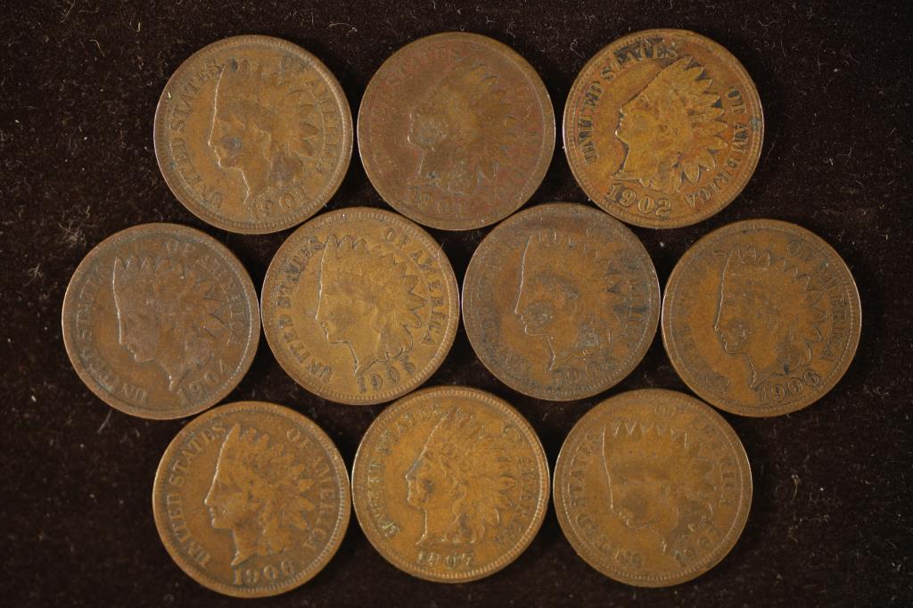 10 ASSORTED INDIAN HEAD CENTS 1900-1907 (1 of 2)