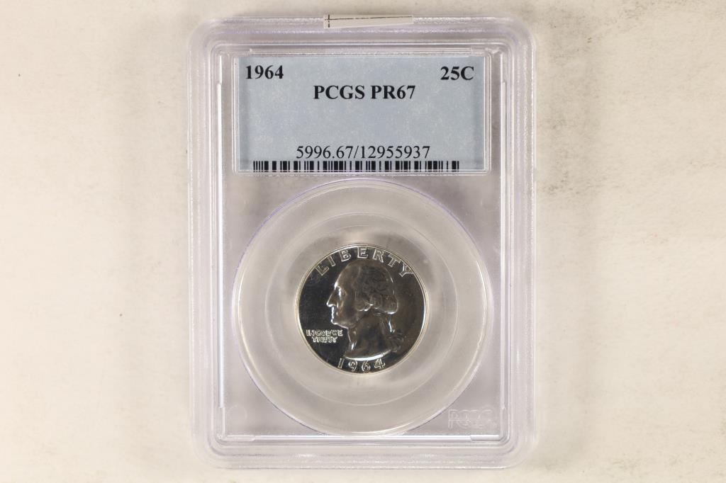 1964 WASHINGTON SILVER QUARTER PCGS PR67 (1 of 2)