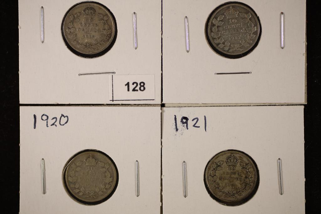 1916, 1917, 1920 & 1921 CANADA SILVER 10 CENTS (1 of 2)