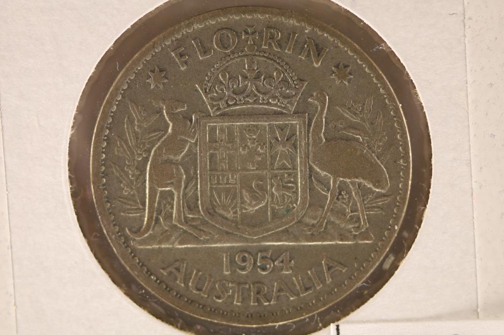 1954 AUSTRALIA SILVER 1 FLORIN .1818 OZ. ASW (1 of 2)