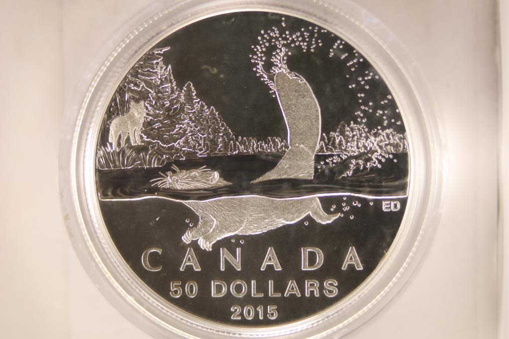 2015 CANADA SILVER $50 BRILLIANT UNC COIN IN HARD (1 of 2)