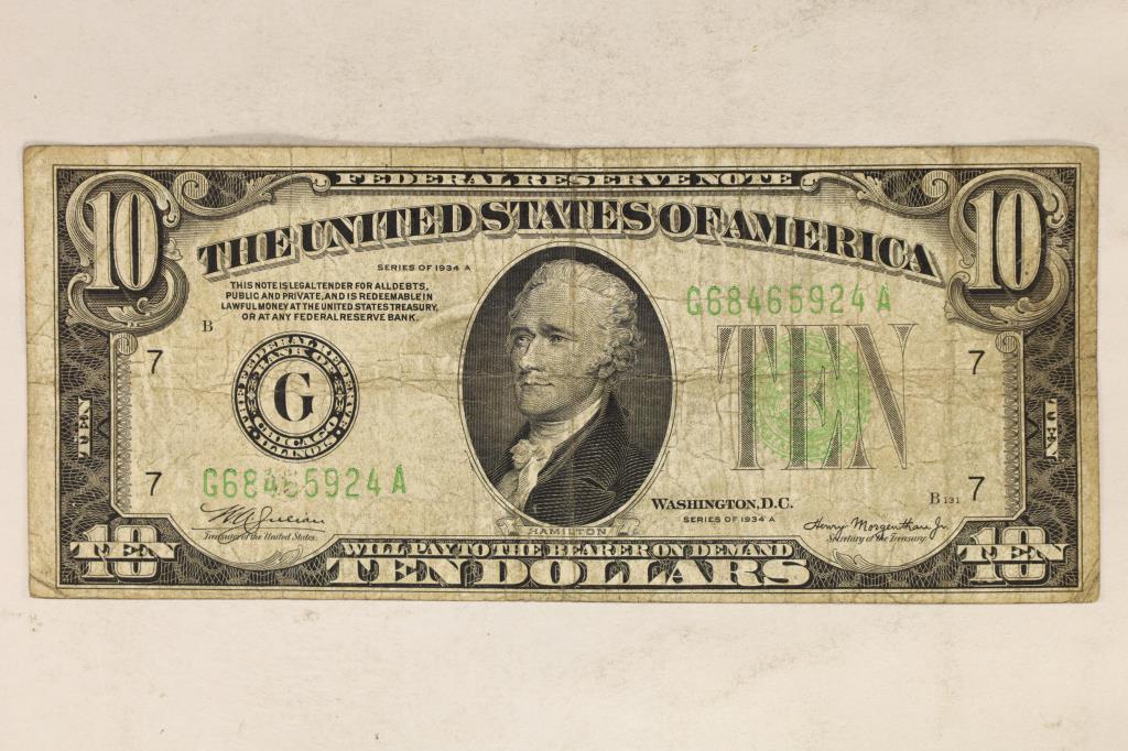 1934-A $10 US FEDERAL RESERVE NOTE GREEN SEAL (1 of 2)