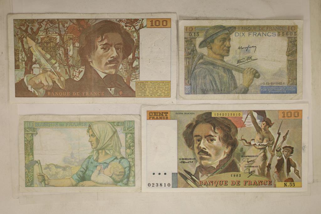 4 BANK OF FRANCE BILLS: 2-1942-10 FRANCS, 1-1982 (1 of 2)