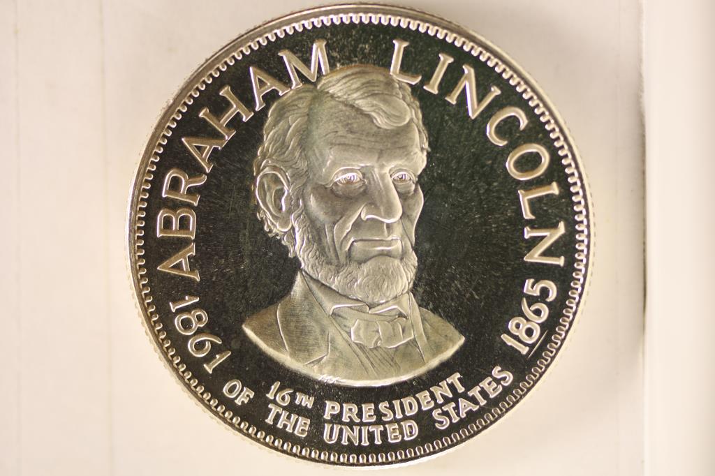 33.6 GRAMS STERLING SILVER PF ROUND "ABRAHAM: LINCOLN" BY THE FRANKLIN MINT