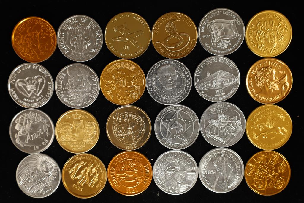 24 ASSORTED ALUMINUM MARDI GRAS TOKENS (1 of 2)