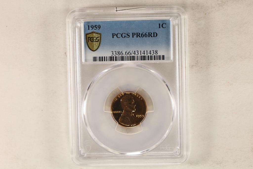 1959 LINCOLN CENT PCGS PR66 RD GOLD SHIELD LABEL (1 of 2)
