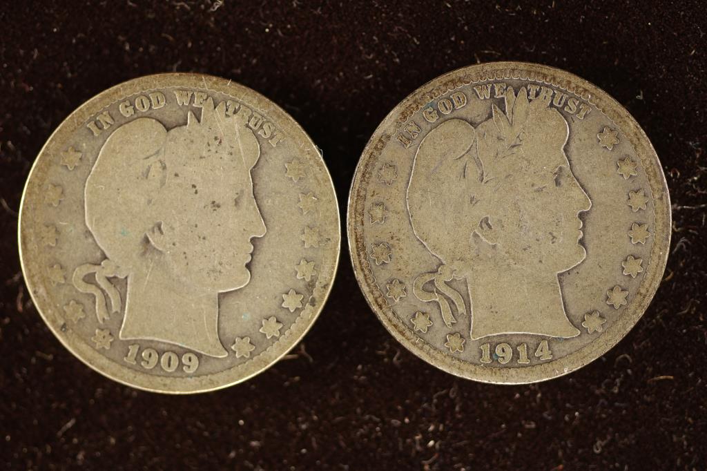 1909 & 1914 SILVER BARBER QUARTERS: WATCH FOR OUR NEXT AUCTION ON MON. SEPT. 5TH, 2022 AT 7 PM EDT
