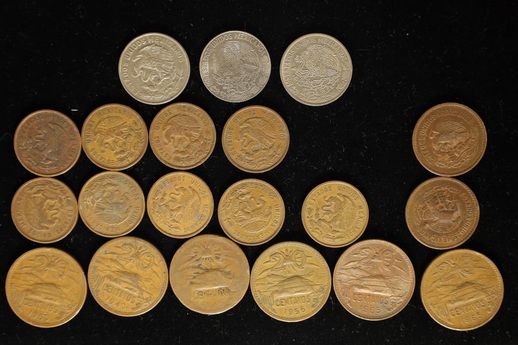 20 ASSORTETD MEXICO CENTAVO COINS: DATES RANGE (1 of 2)