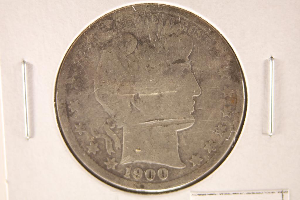 1900 BARBER HALF DOLLAR SCRATCHED ON BOTH SIDES (1 of 2)